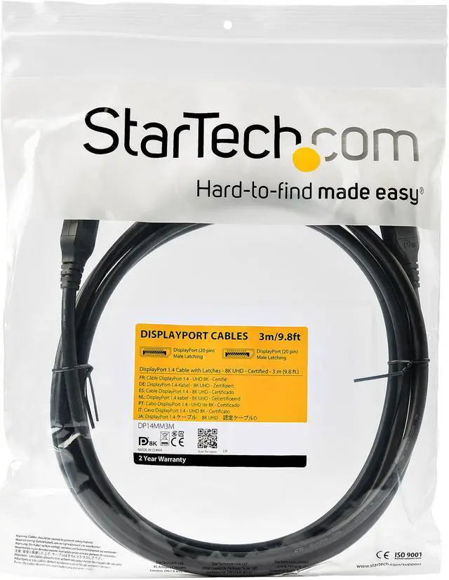 Alt view image 4 of 4 - StarTech.com DP14MM3M DisplayPort 1.4 Cable - 9.8 ft / 3m - VESA Certified - 8K@60Hz - HBR3 - HDR - DP to DP Monitor Cable - 8K DisplayPort Cable