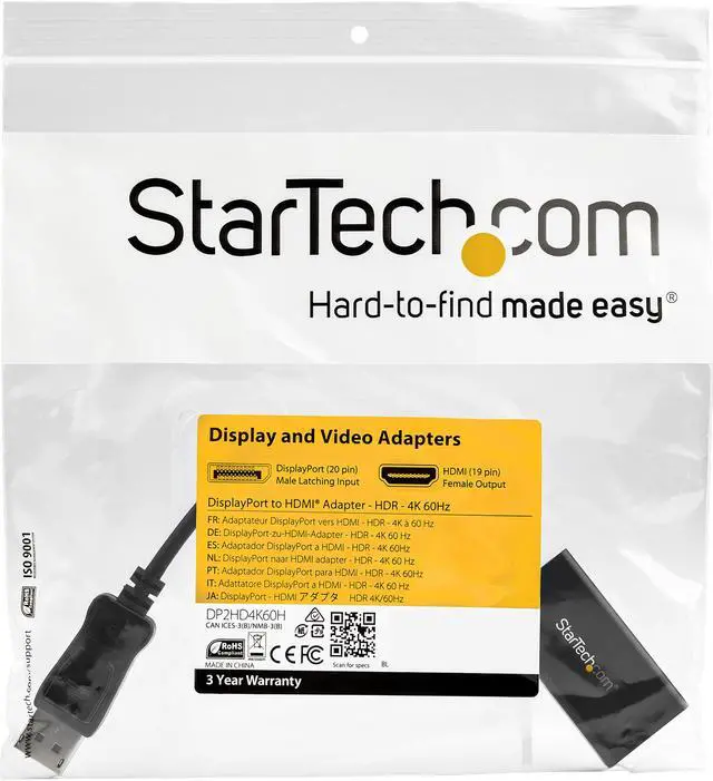 Alt view image 6 of 6 - StarTech.com DP2HD4K60H DisplayPort to HDMI Adapter with HDR - 4K 60Hz - Black - DP to HDMI Converter