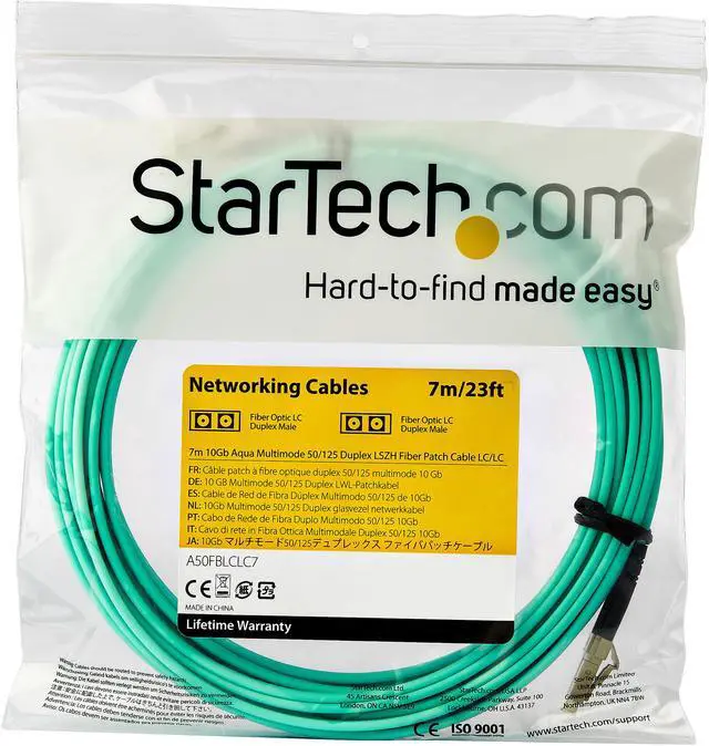 Alt view image 4 of 4 - StarTech.com A50FBLCLC7 7m OM3 LC to LC Multimode Duplex Fiber Optic Patch Cable - Aqua - 50/125 - LSZH Fiber Optic Cable - 10Gb (A50FBLCLC7)
