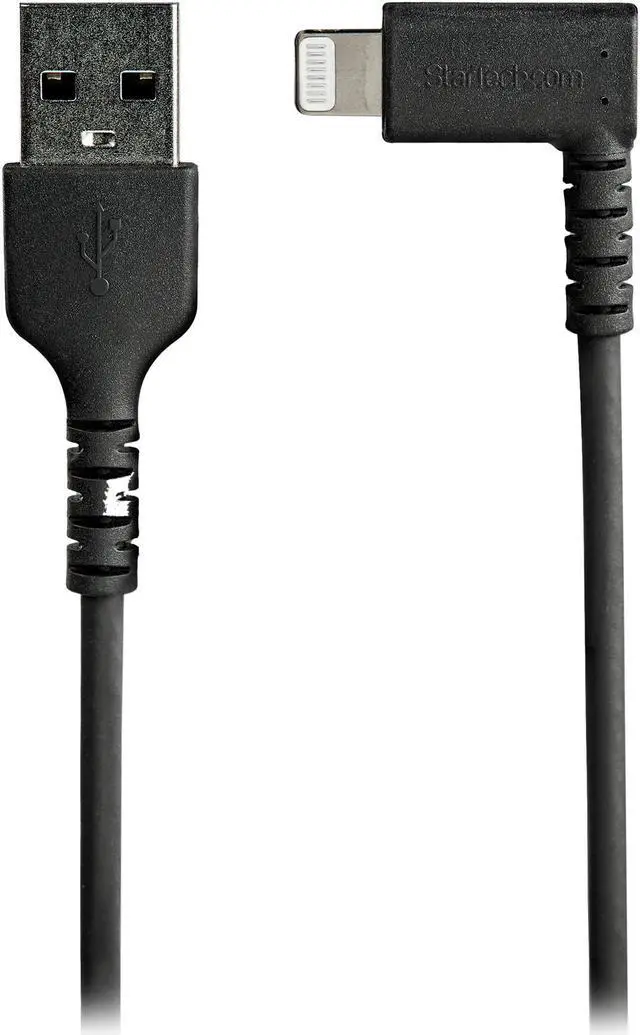Alt view image 2 of 2 - StarTech.com RUSBLTMM1MBR 1m / 3.3ft Angled Lightning to USB Cable - Heavy Duty MFI Certified Lightning Cable - Black - USB to Lightning (RUSBLTMM1MBR)