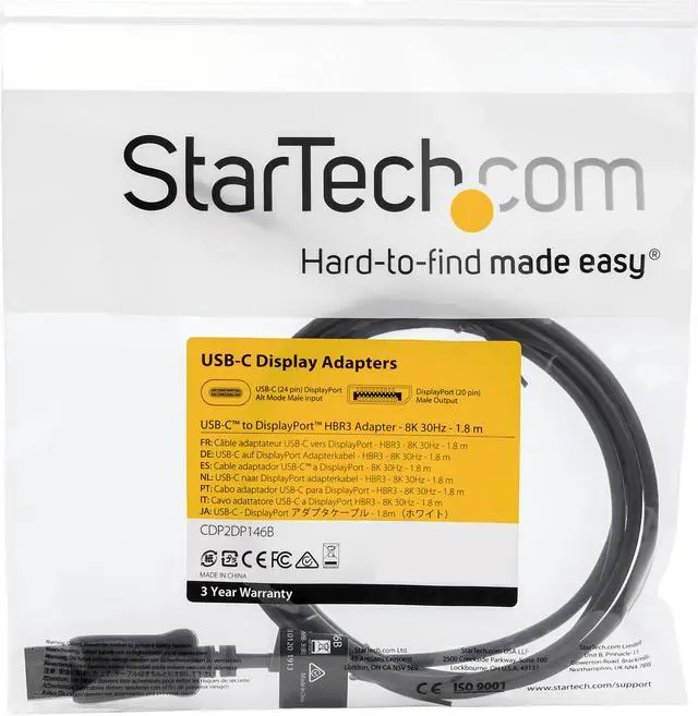 Alt view image 5 of 5 - StarTech.com CDP2DP146B 5.9 ft (1.8 m) - USB-C to DisplayPort Adapter Cable - 8K 30Hz - HBR3 - USB-C Adapter - Thunderbolt 3 Compatible