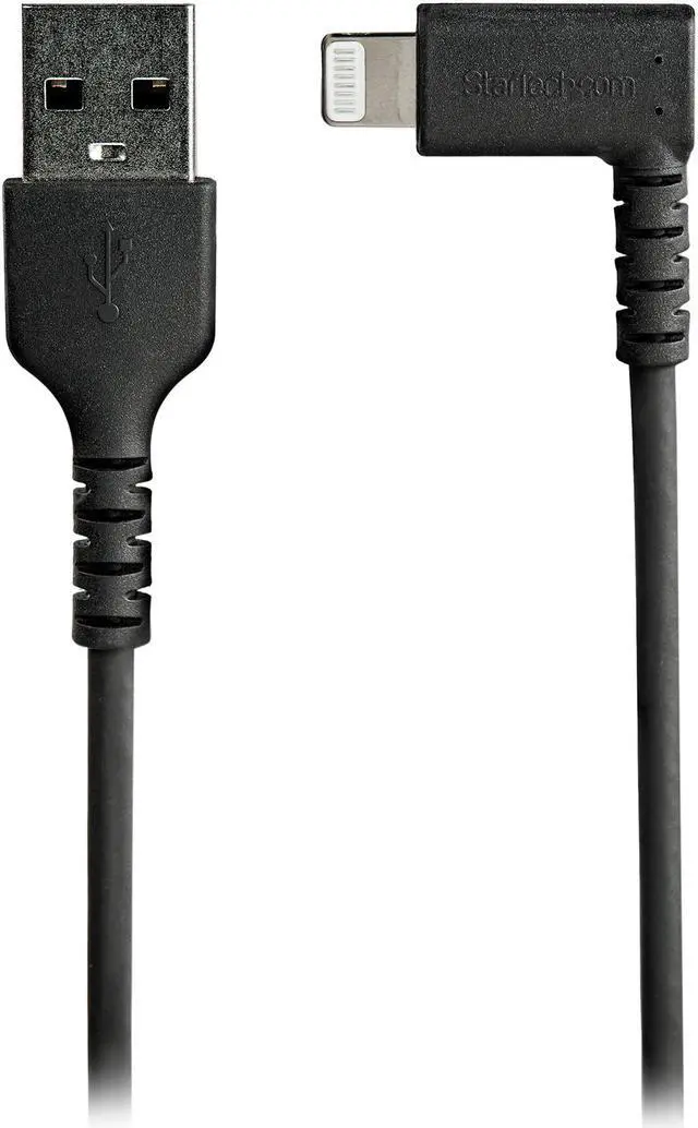 Alt view image 2 of 2 - StarTech.com RUSBLTMM2MBR 2m / 6.6ft Angled Lightning to USB Cable - Heavy Duty MFI Certified Lightning Cable - Black - USB to Lightning (RUSBLTMM2MBR)