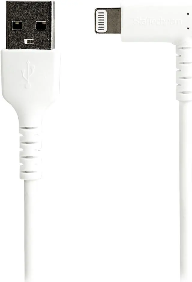 Alt view image 2 of 2 - StarTech.com RUSBLTMM2MWR 2m / 6.6ft Angled Lightning to USB Cable - Heavy Duty MFI Certified Lightning Cable - White - USB to Lightning (RUSBLTMM2MWR)