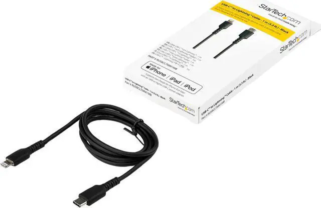 Alt view image 6 of 6 - StarTech.com RUSBCLTMM1MB 1m (3.3ft) USB C to Lightning Cable - MFi Certified - Durable USB Lightning Charging Cable - Black (RUSBCLTMM1MB)
