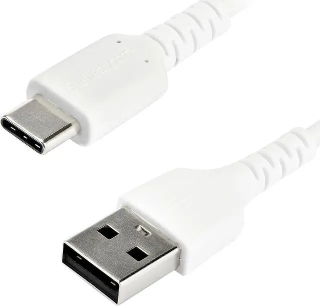 Main image of StarTech.com RUSB2AC1MW 1m (3.28 ft.) USB A to USB C Cable - High Quality USB 2.0 Data Transfer & Charge Cable - Male to Male - Aramid Fiber - White (RUSB2AC1MW)