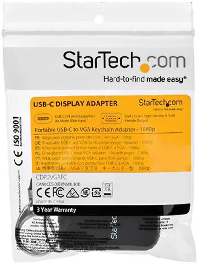 Alt view image 7 of 13 - StarTech.com USB-C to VGA Adapter - 1080p - Built-In Cable - Portable Video Converter for Mac & Windows (CDP2VGAFC)