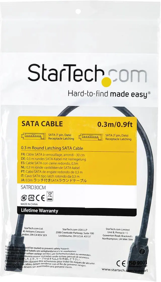 Alt view image 4 of 4 - StarTech.com SATRD30CM 12 Inch (30cm) Round SATA Cable - Latching Connectors - 6Gbs SATA Data Cord - SATA Hard Drive Power Cable - Black (SATRD30CM)