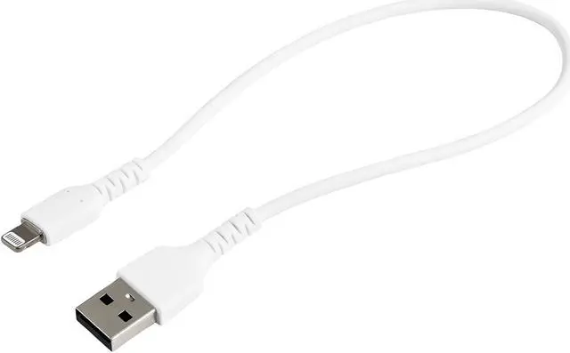 Alt view image 2 of 7 - StarTech.com RUSBLTMM30CMW 30cm Durable USB A to Lightning Cable - White USB Type A to Lightning Connector Charge & Sync Power Cord - Rugged w/Aramid Fiber - Apple MFI Certified - iPad Air iPhone 12 (RUSBLTMM30CMW)