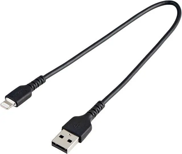 Alt view image 2 of 7 - StarTech.com RUSBLTMM30CMB 30cm Durable USB A to Lightning Cable - Black USB Type A to Lightning Connector Charge & Sync Power Cord - Rugged w/Aramid Fiber - Apple MFI Certified - iPad Air iPhone 12