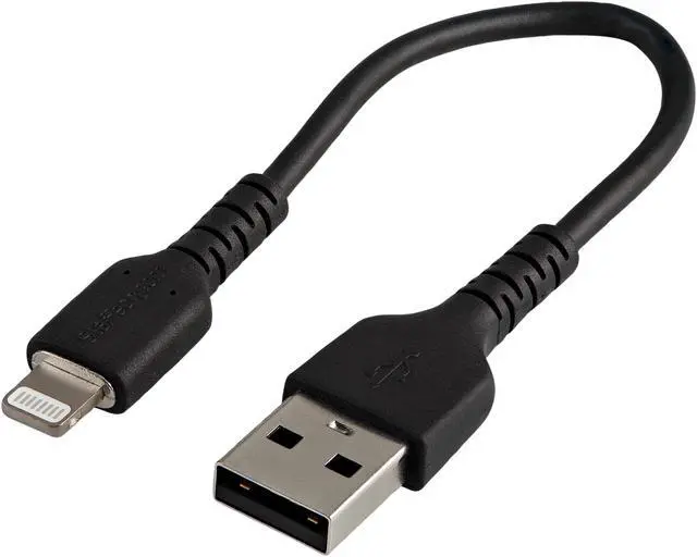 Alt view image 2 of 7 - StarTech.com RUSBLTMM15CMB 15cm Durable USB A to Lightning Cable - Black USB Type A to Lightning Connector Charge & Sync Power Cord - Rugged w/Aramid Fiber - Apple MFI Certified - iPad Air iPhone 12 (RUSBLTMM15CMB)