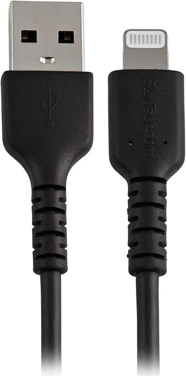 Main image of StarTech.com RUSBLTMM15CMB 15cm Durable USB A to Lightning Cable - Black USB Type A to Lightning Connector Charge & Sync Power Cord - Rugged w/Aramid Fiber - Apple MFI Certified - iPad Air iPhone 12 (RUSBLTMM15CMB)