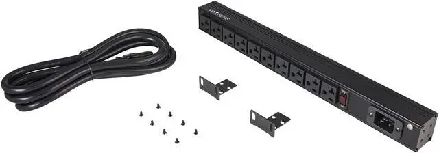 Alt view image 5 of 5 - 10 Outlet Rack Mount Power Strip 125V/16 Amp, 1U Horizontal 19" Rackmount PDU, NEMA 5-20P Input, NEMA 5-15R/20R Outlets, UL Listed, Rack Mount PDU/Power Bar, 8ft Power Cord - Power Distribution Unit (RKPW101920)