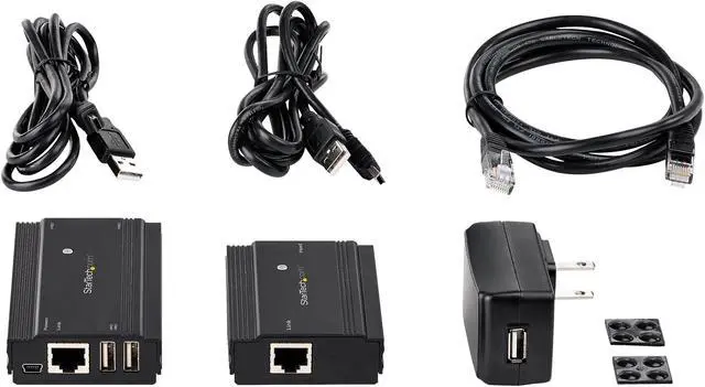 Alt view image 7 of 7 - 4 Port USB 2.0 Extender Hub over Single CAT5e/CAT6 Ethernet Cable (RJ45), 330ft (100m), USB Extender Adapter, Externally Powered, 480 Mbps, Metal USB Extender Kit - Power/Link LEDs (USB2004EXT100)
