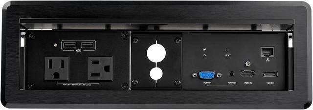 Alt view image 2 of 7 - Conference Table Box for AV Connectivity & Power/Charging, 4K HDMI output with HDMI, DP, & VGA Inputs, GbE, Audio, Charging Station w/ 2x USB-A & 2x 120V UL AC Outlets - Conference Room AV Connection