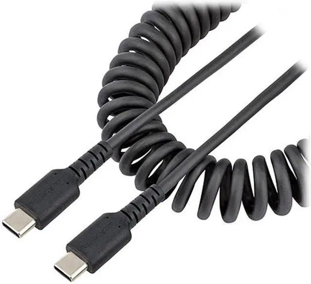 Main image of StarTech R2CCC-50C-USB-CABLE USB C Charging Cable, Coiled Heavy Duty Fast Charge & Sync USB-C Cable, High Quality USB 2.0 Type-C Cable, Black
