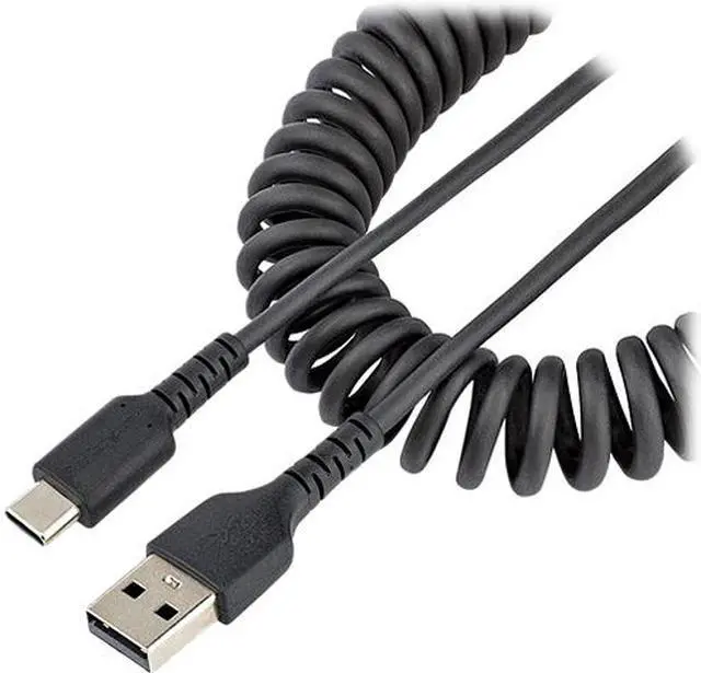 Main image of StarTech R2ACC-50C-USB-CABLE USB 20in (50cm) USB A to C Charging Cable, Coiled Heavy Duty USB 2.0 A to Type-C, Durable Fast Charge & Sync USB-C Cable, Black