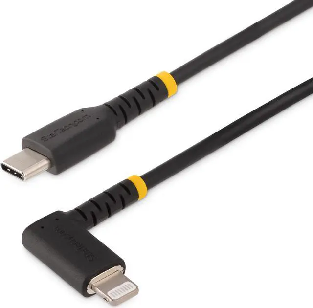 Main image of StarTech.com 3ft (1m) Durable USB-C to Lightning Cable - Right-Angled Heavy Duty Aramid Fiber USB Type-C to Lightning Charging/Sync Cord - Apple MFi Certified RUSB2CLTMM1MR