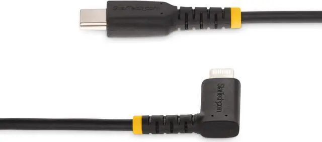 Alt view image 3 of 5 - StarTech.com 3ft (1m) Durable USB-C to Lightning Cable - Right-Angled Heavy Duty Aramid Fiber USB Type-C to Lightning Charging/Sync Cord - Apple MFi Certified RUSB2CLTMM1MR