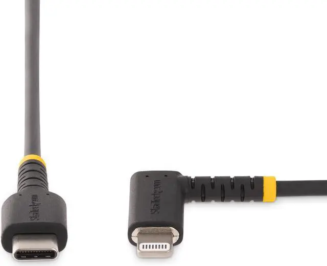 Alt view image 4 of 5 - StarTech.com 3ft (1m) Durable USB-C to Lightning Cable - Right-Angled Heavy Duty Aramid Fiber USB Type-C to Lightning Charging/Sync Cord - Apple MFi Certified RUSB2CLTMM1MR