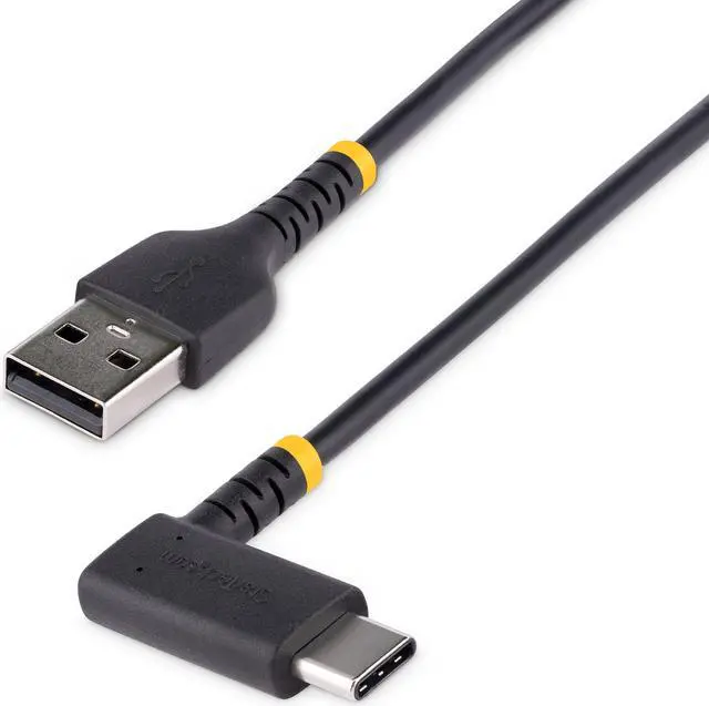 Main image of StarTech.com 1ft (30cm) USB A to C Charging Cable Right Angle - Heavy Duty Fast Charge USB-C Cable - Black USB 2.0 A to Type-C - Rugged Aramid Fiber - 3A - USB Charging Cord R2ACR-30C-USB-CABLE