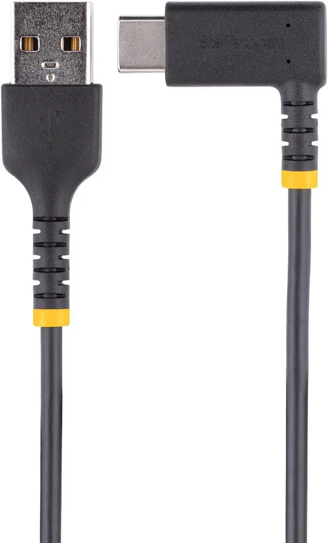 Alt view image 2 of 5 - StarTech.com 1ft (30cm) USB A to C Charging Cable Right Angle - Heavy Duty Fast Charge USB-C Cable - Black USB 2.0 A to Type-C - Rugged Aramid Fiber - 3A - USB Charging Cord R2ACR-30C-USB-CABLE