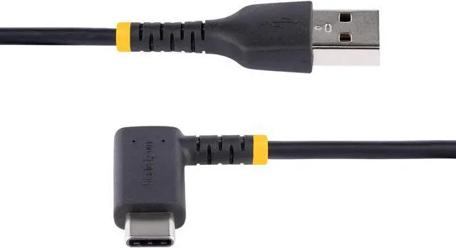 Alt view image 3 of 5 - StarTech.com 1ft (30cm) USB A to C Charging Cable Right Angle - Heavy Duty Fast Charge USB-C Cable - Black USB 2.0 A to Type-C - Rugged Aramid Fiber - 3A - USB Charging Cord R2ACR-30C-USB-CABLE