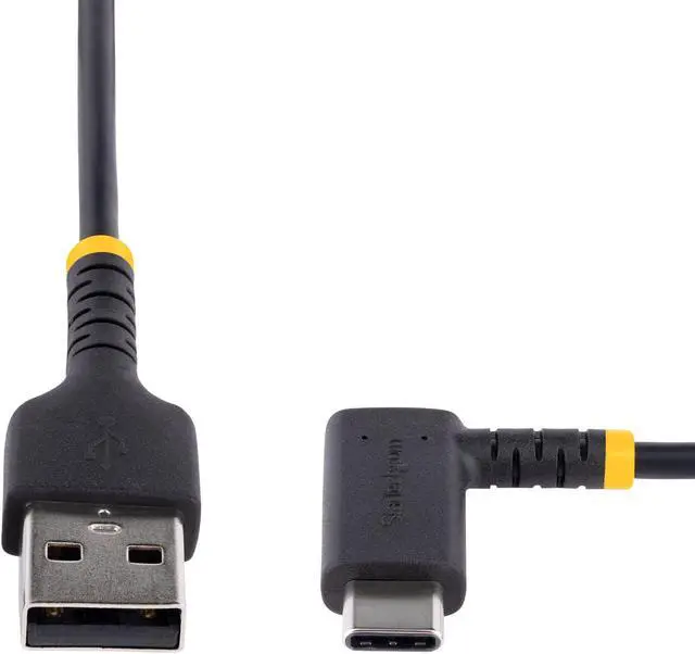Alt view image 4 of 5 - StarTech.com 1ft (30cm) USB A to C Charging Cable Right Angle - Heavy Duty Fast Charge USB-C Cable - Black USB 2.0 A to Type-C - Rugged Aramid Fiber - 3A - USB Charging Cord R2ACR-30C-USB-CABLE