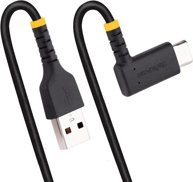 Alt view image 5 of 5 - StarTech.com 1ft (30cm) USB A to C Charging Cable Right Angle - Heavy Duty Fast Charge USB-C Cable - Black USB 2.0 A to Type-C - Rugged Aramid Fiber - 3A - USB Charging Cord R2ACR-30C-USB-CABLE