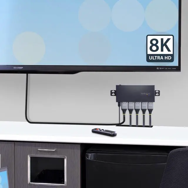 Alt view image 2 of 7 - StarTech.com 4-Port 8K HDMI Switch - HDMI 2.1 Switcher 4K 120Hz HDR10+, 8K 60Hz UHD, HDMI Switch 4 In 1 Out - Auto/Manual Source Switching - Power Adapter and Remote Included (4PORT-8K-HDMI-SWITCH)