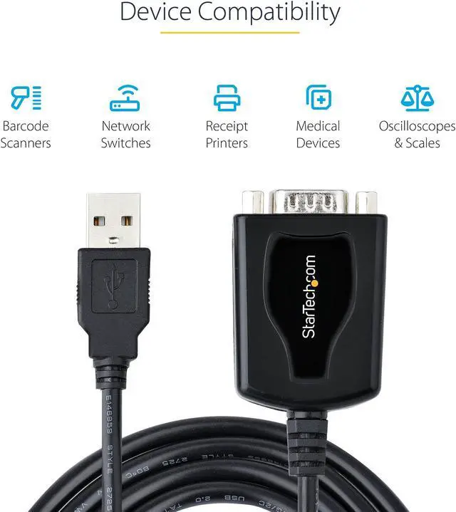 Alt view image 5 of 6 - StarTech.com 3ft (1m) USB to Serial Cable with COM Port Retention - DB9 Male RS232 to USB Converter  1P3FPC-USB-SERIAL
