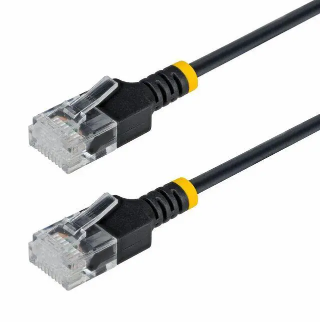 Main image of StarTech 6in Black Ultra Slim CAT6a Ethernet Cable, Snagless, UTP, 34AWG Bare Copper, Slim RJ45 Patch Cord