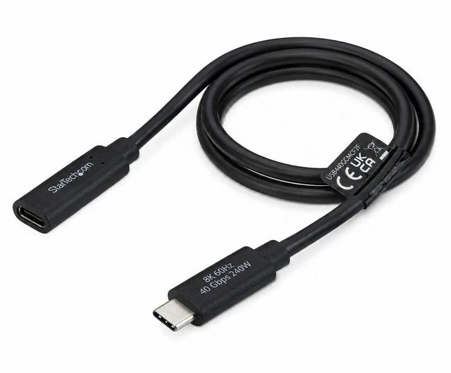 Main image of StarTech 2ft (60cm) USB4 Extension Cable - 40Gbps - 240W - 8K 60Hz/4K 240Hz - USB-C Male to Female Extender Cord - Thunderbolt 4 Compatible - USB440GCMCF2F