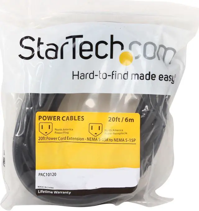 Alt view image 3 of 3 - StarTech.com Model PAC10120 20 ft. Power Cord Extension - NEMA 5-15R to NEMA 5-15P