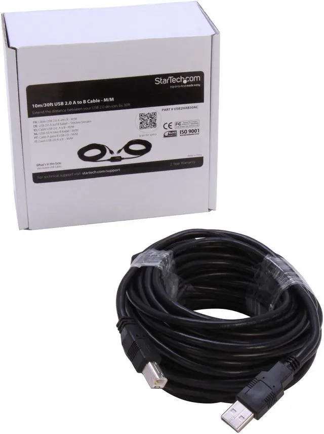Alt view image 4 of 4 - StarTech.com USB2HAB30AC 9m/30ft Active 2.0 USB A to B Cable - M/M - Black