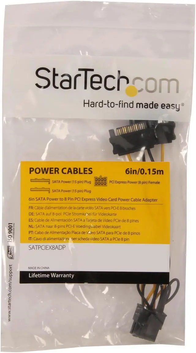 Alt view image 3 of 3 - StarTech.com SATPCIEX8ADP 6 in. 6in SATA Power to 8 Pin PCI Express Video Card Power Cable Adapter