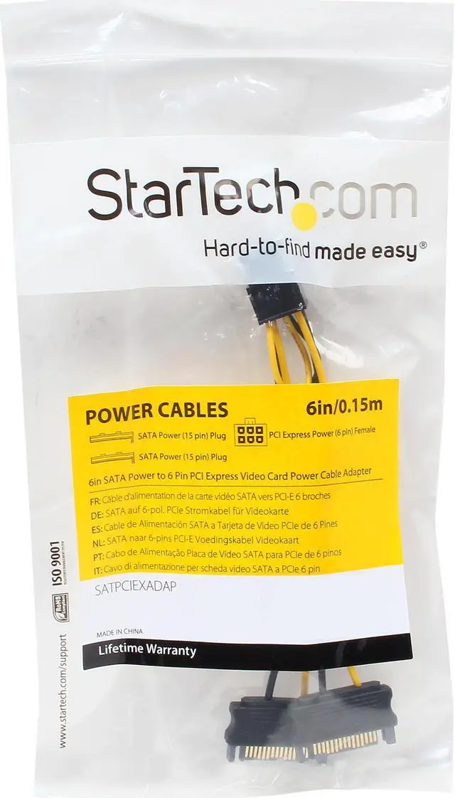 Alt view image 3 of 3 - StarTech.com SATPCIEXADAP 6 in. 6in SATA Power to 6 Pin PCI Express Video Card Power Cable Adapter