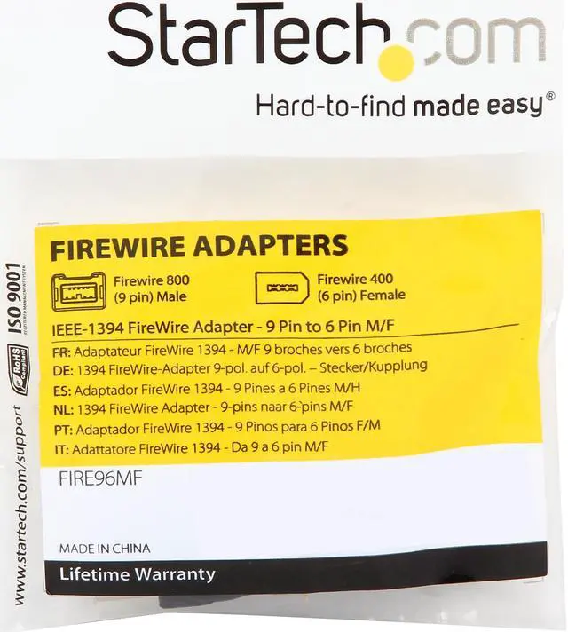 Alt view image 4 of 4 - StarTech.com IEEE-1394 FireWire Adapter - 9 Pin to 6 Pin M/F