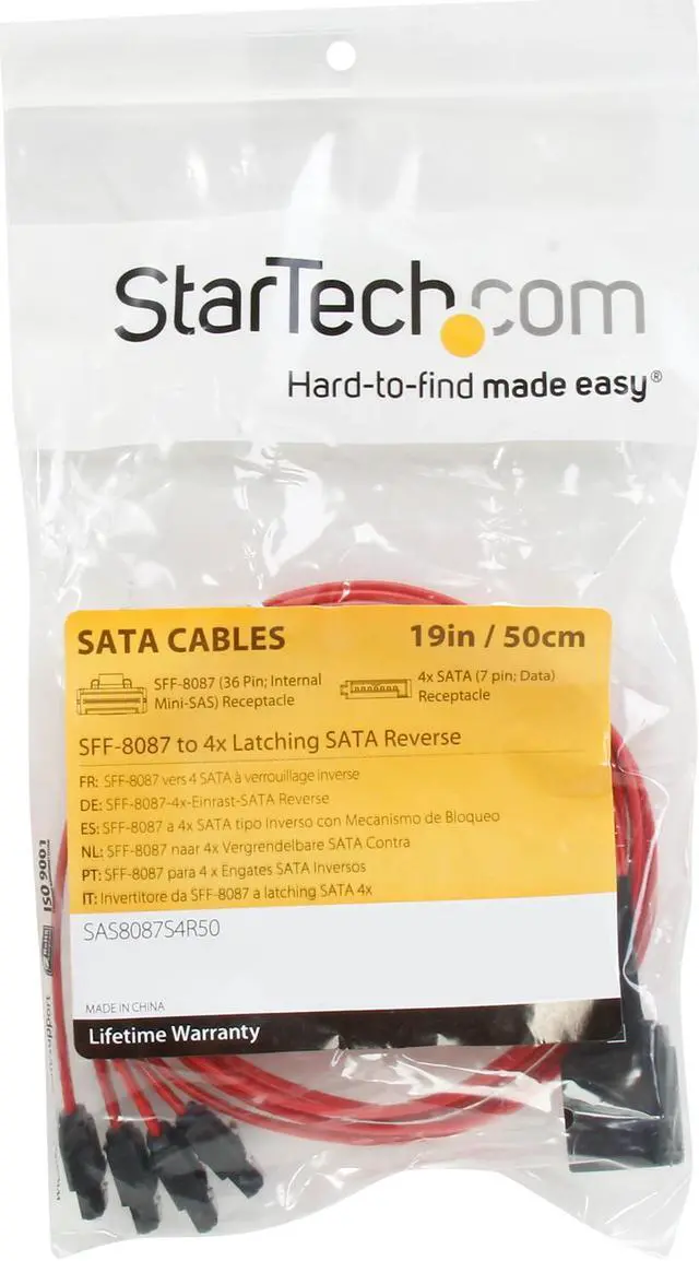 Alt view image 3 of 3 - StarTech.com Model SAS8087S4R50 19.7" SFF-8087 to 4x SATA - Internal Mini SAS to SATA Reverse Cable