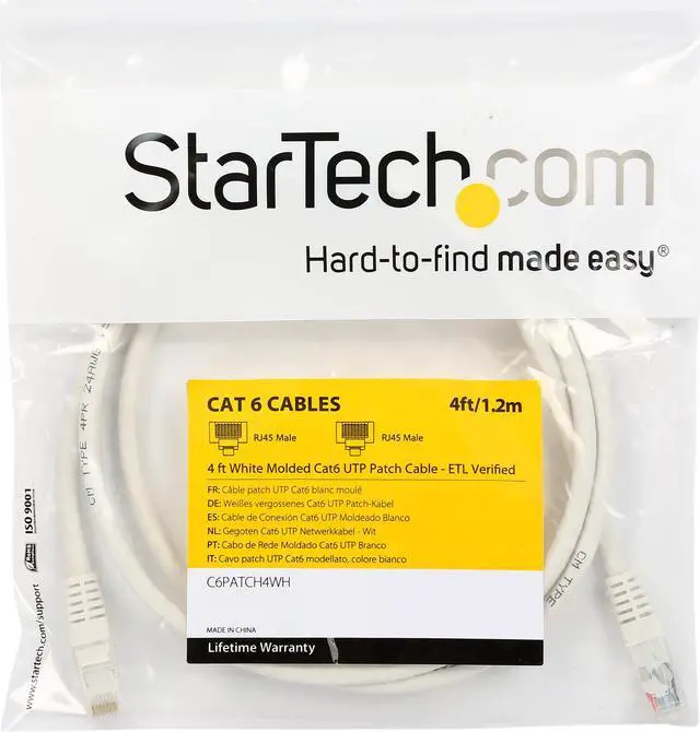 Alt view image 3 of 3 - StarTech.com 4 ft White Molded Cat6 UTP Patch Cable - ETL Verified