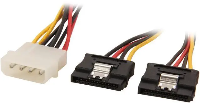Main image of StarTech.com PYO2LP4LSATA 1 ft. LP4 to 2x Latching SATA Power Y Cable Splitter Adapter - 4 Pin Molex to Dual SATA