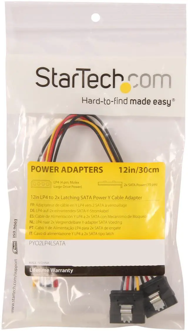 Alt view image 3 of 3 - StarTech.com PYO2LP4LSATA 1 ft. LP4 to 2x Latching SATA Power Y Cable Splitter Adapter - 4 Pin Molex to Dual SATA