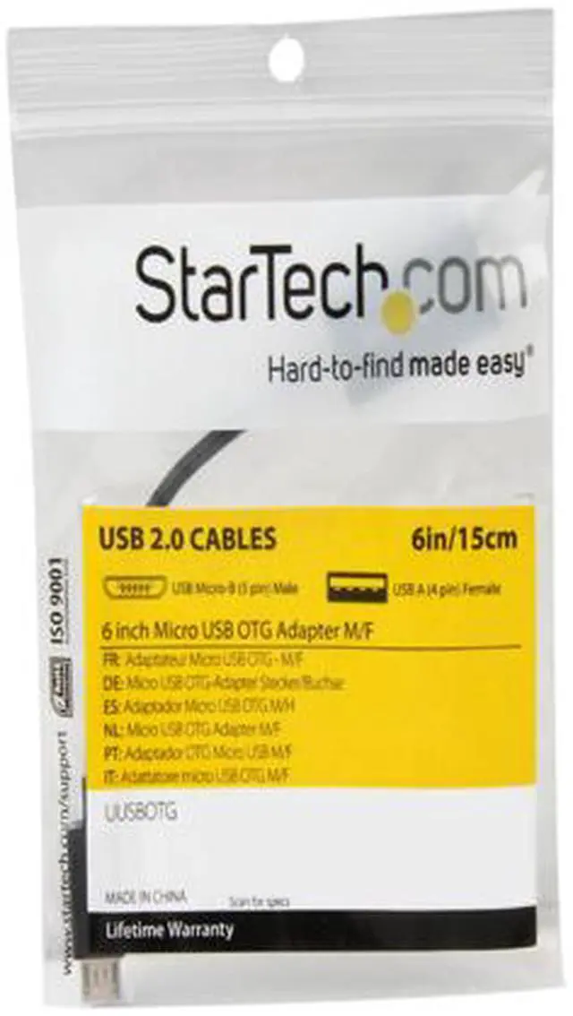 Alt view image 4 of 4 - StarTech.com UUSBOTG 5in Micro USB to USB OTG Host Adapter - Micro USB Male to USB A Female On-The-GO Host Cable Adapter