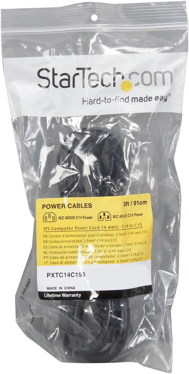 Alt view image 3 of 3 - StarTech.com Model PXTC14C153 3 ft. 14 AWG Computer Power Cord - IEC C14 to IEC C15 Female to Female