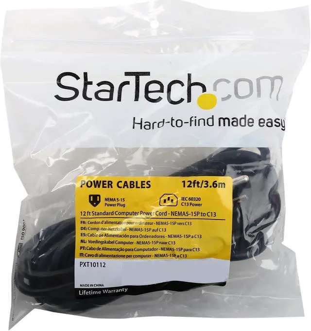 Alt view image 3 of 3 - StarTech.com PXT10112 12 ft Standard Computer Power Cord - NEMA5-15P to C13 - 12 foot PC Monitor Power Cord 18 AWG