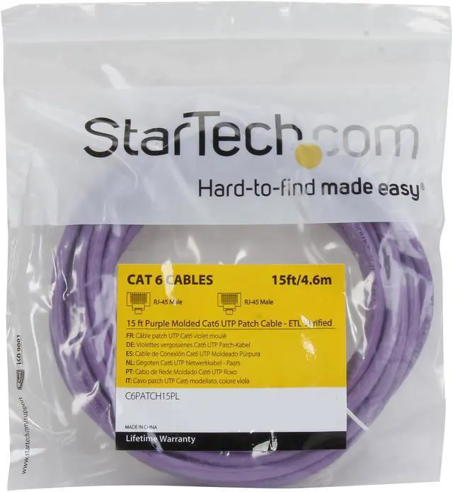 Alt view image 3 of 3 - StarTech.com C6PATCH15PL 15 ft. Cat 6 Purple Molded UTP Gigabit Patch Cable