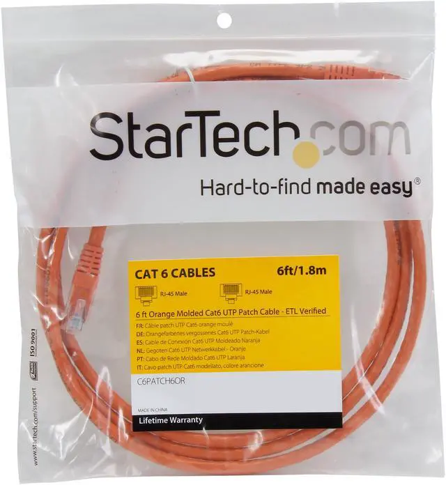 Alt view image 3 of 3 - StarTech.com C6PATCH6OR 6 ft. Cat 6 Orange Molded UTP Gigabit Patch Cable