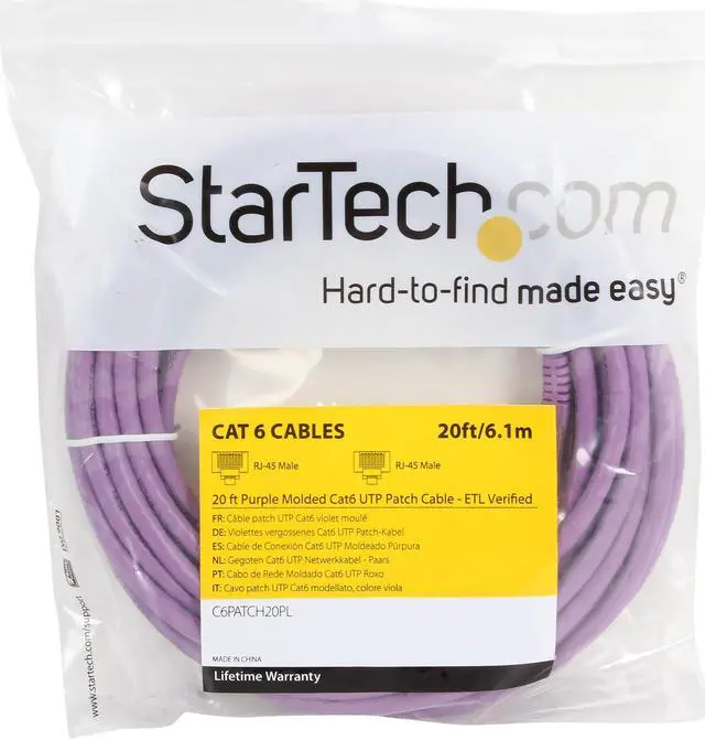 Alt view image 3 of 3 - StarTech.com C6PATCH20PL 20 ft. Cat 6 Purple Molded RJ45 UTP Gigabit Cat6 Patch Cable