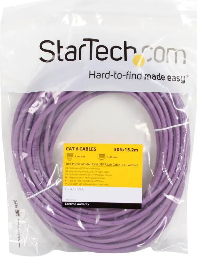 Alt view image 3 of 3 - StarTech.com C6PATCH20PL 50 ft. Cat 6 Purple Molded RJ45 UTP Gigabit Cat6 Patch Cable