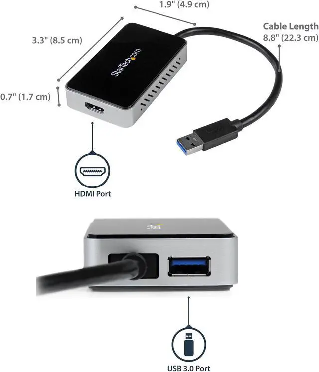 Alt view image 2 of 6 - StarTech.com USB32HDEH USB 3.0 to HDMI External Video Card Adapter - 1 Port USB Hub - 1080p - External Graphics Card for Laptops - USB Video Card