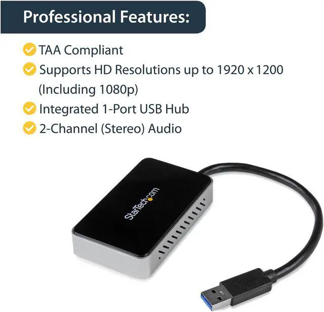Alt view image 3 of 6 - StarTech.com USB32HDEH USB 3.0 to HDMI External Video Card Adapter - 1 Port USB Hub - 1080p - External Graphics Card for Laptops - USB Video Card